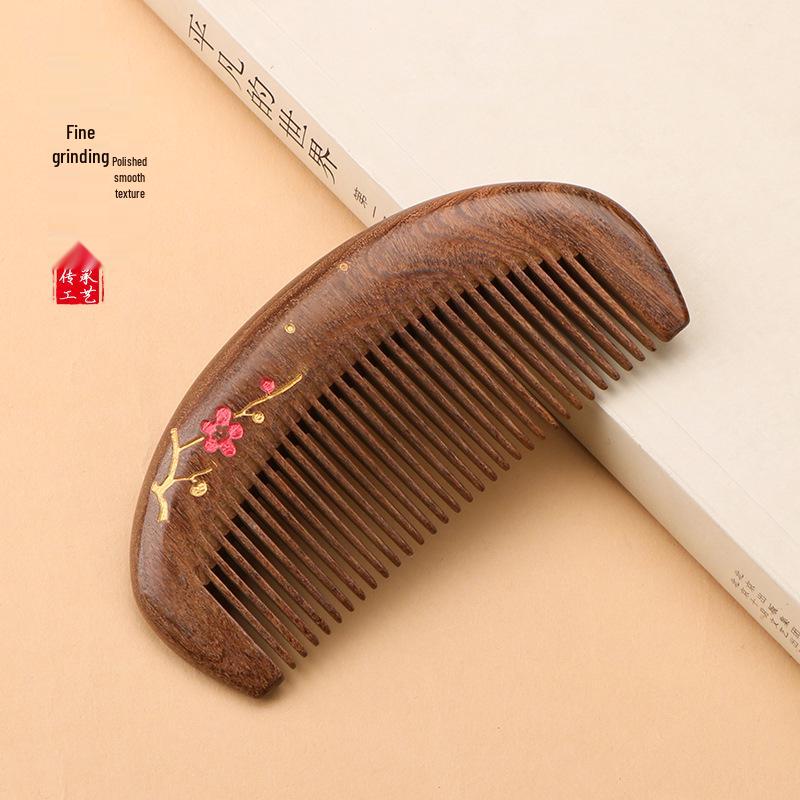 Black Gold Sandalwood Comb with Free Engraving - Hand-Painted Wooden Comb In High-End Gift Box, Perfect for Nurse's Day