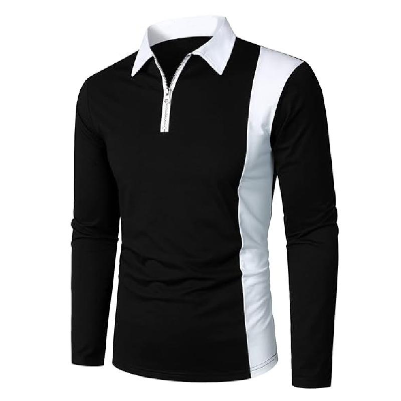 Color Blocked Pattern Digital Design Fashionable Men's Long Sleeved Polo Shirt Spring and Autumn Casual Daily Outdoor 100% Polyester Fiber