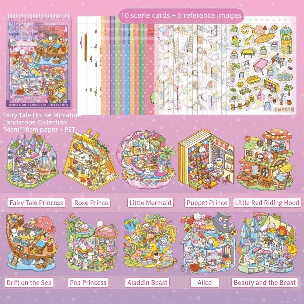 New 3D Miniature Scene Collection Stacking Pasting 10 Sences Landscape Sticker Book Cartoon Pasting Scene Stickers Scrapbooking