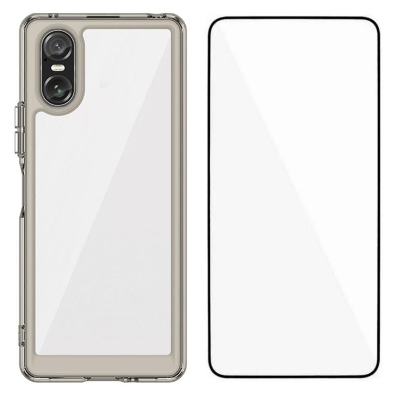 Pro pouzdro na telefon Sony Xperia 10 VI WANLONFENG Série XC TPU Akrylový kryt s tvrzeným sklem (Velký otvor pro objektiv)