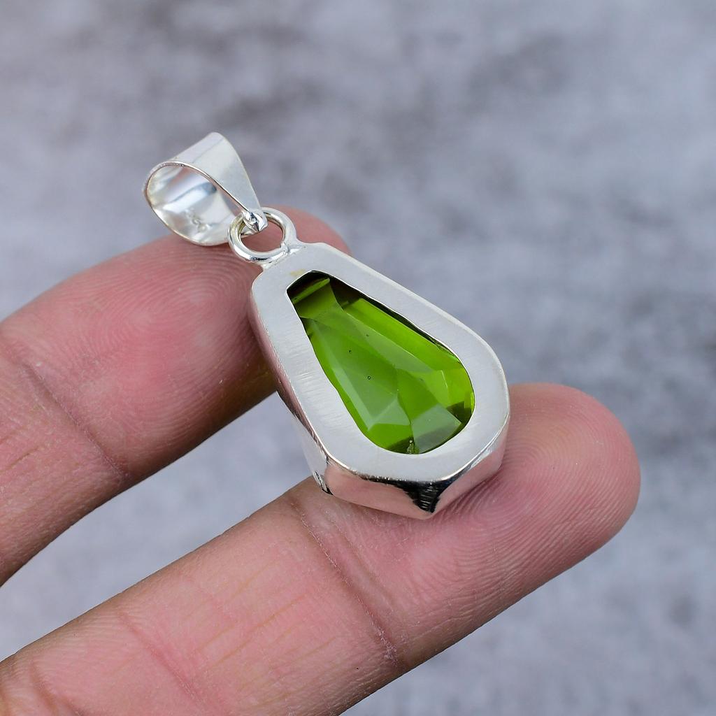 Peridot Gemstone Handmade 925 Steling Silver Jewelry Pendant 1.58" M-374