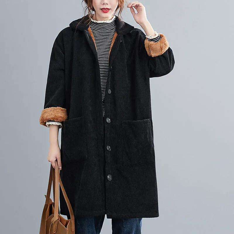 

Пальто женское оверсайз хлопковое зимнее утолщенное повседневное оверсайз двухслойный ветрозащитный плащ куртка с высоким воротником M