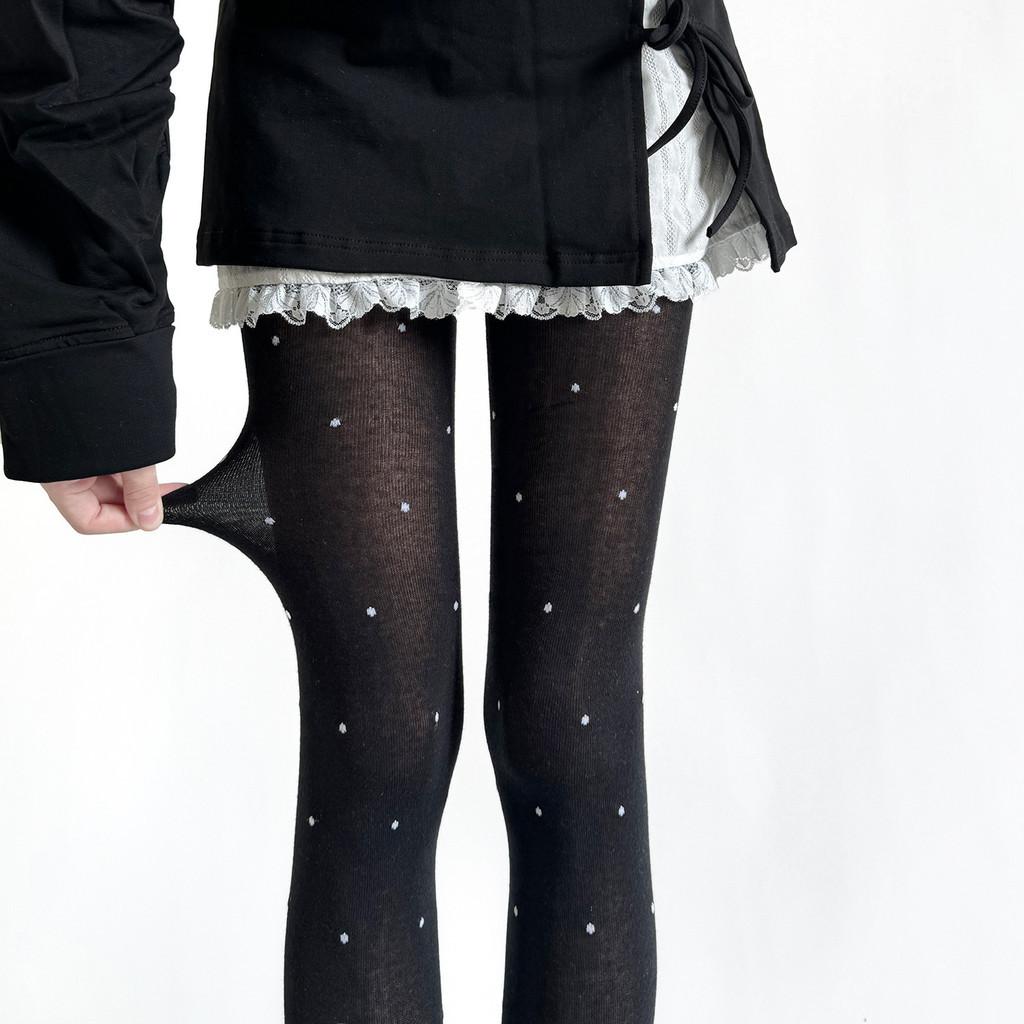 

Осенние и зимние ретро-колготки в горошек, серые хлопковые леггинсы с плоским дном, утягивающие носки, теплые осенние брюки чёрный