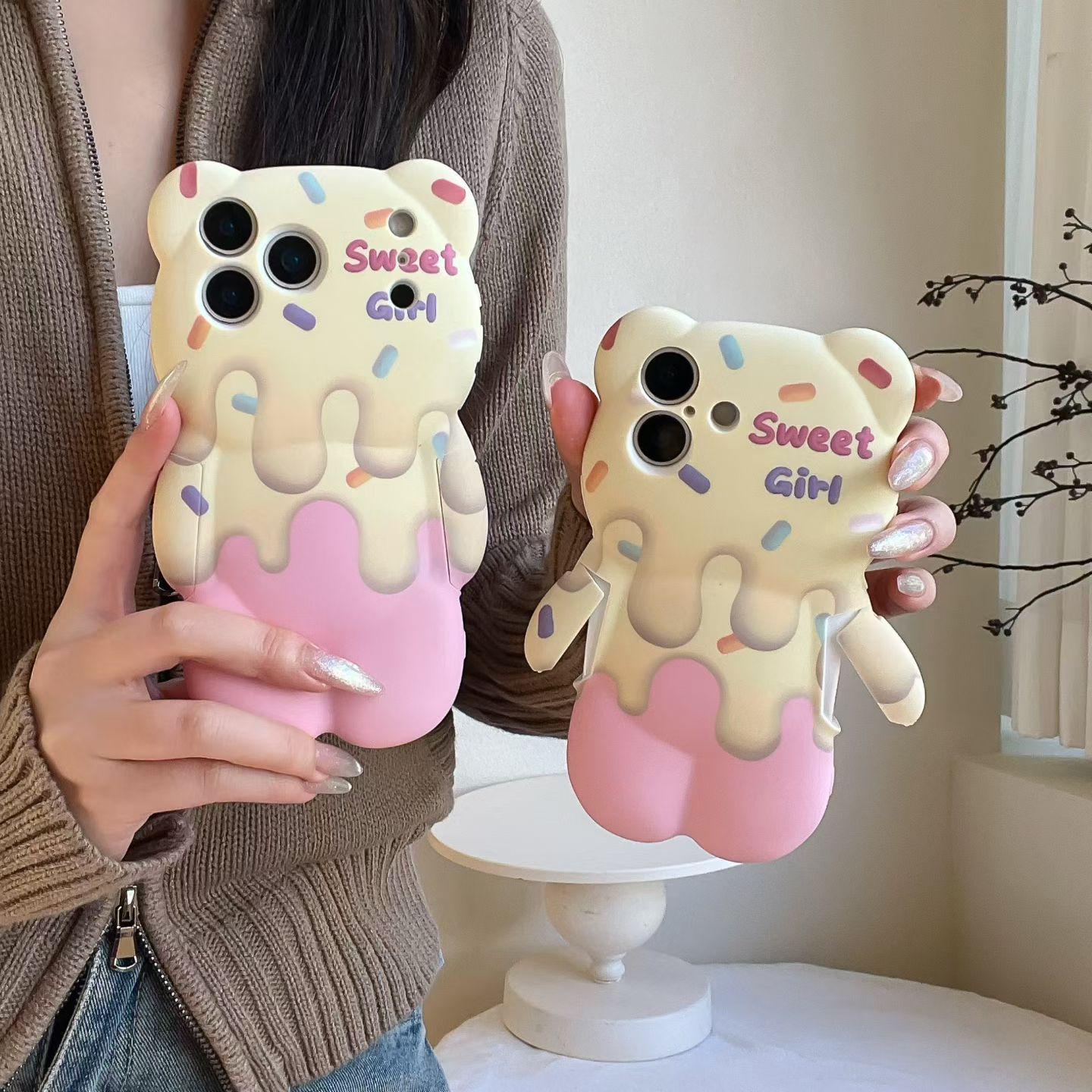 

3D Little Bear Melting Cream Cake Phone Case for iPhone 11/14/15 Pro Max, Compatible with iPhone 16/17. iPhone 14