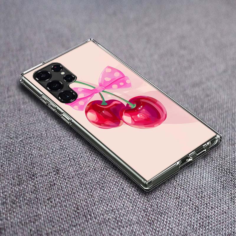 Cherry Bow Phone Case For Samsung Galaxy S24 S23 S21 S20 FE S22 S26 Ultra S25 Edge S10 Plus Cover Clear TPU Capa Shell Coque Sho