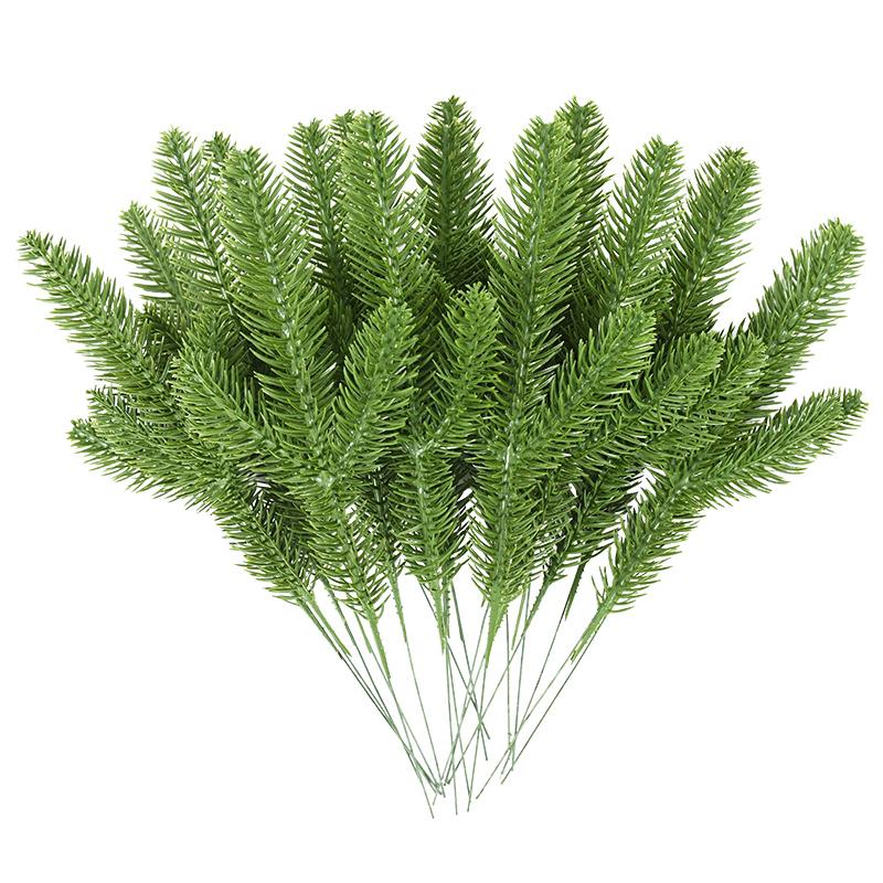 10/20pcs Plastic Artificial Pine Needles Branches Christmas Tree Ornament DIY Xmas Wreath New Year Gift Artificial Flowers Decor