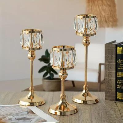 European Gold Crystal Candlestick: Elegant Iron Art for Home Decor, Weddings, and Candlelight Dinners