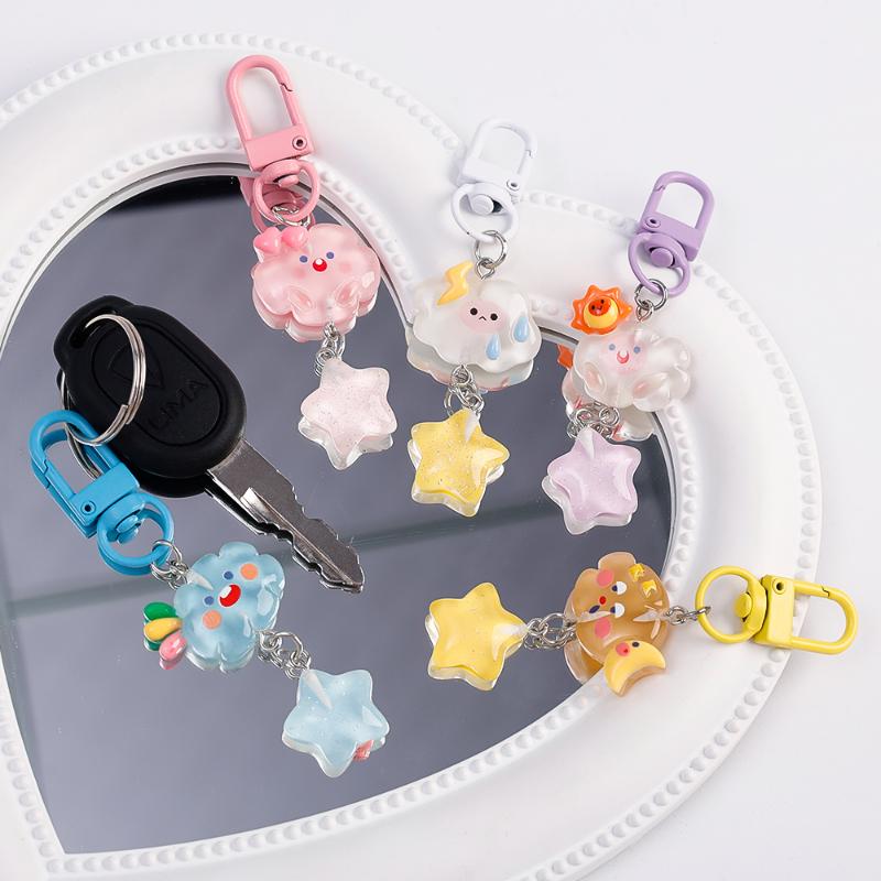 Cartoon Cloud Lightning Moon Star Pentagram Key Chain for Women Cute Fun Aesthetic Key Ring Fashion Pendant Accessories Gift