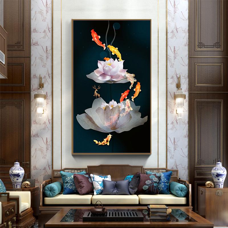 Golden Carp Modern Art Abstract Corridor Living Room Decoration Painting Wall Art Picture Poster Print on Canvas