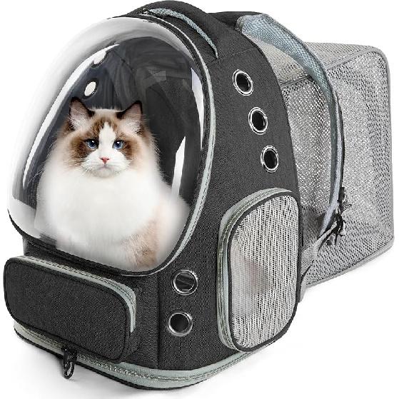Cat Backpack Carrier, Bubble Expandable Cat Carrier for Cats or Small Dogs up to 15lbs, Airline-Approved, Large Space & Breathable Pet Backpack for Square Expandable - Black