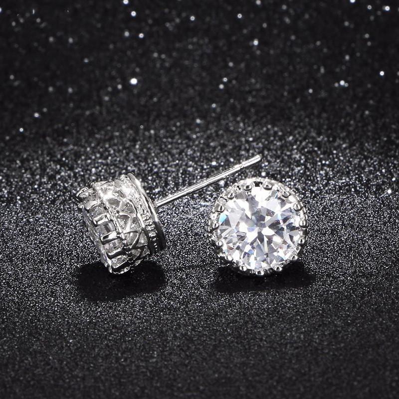 Sterling  AAA Cubic Zirconia Round Stud Earrings for Women Wedding Engagement Jewelry Fashion Female Accessories