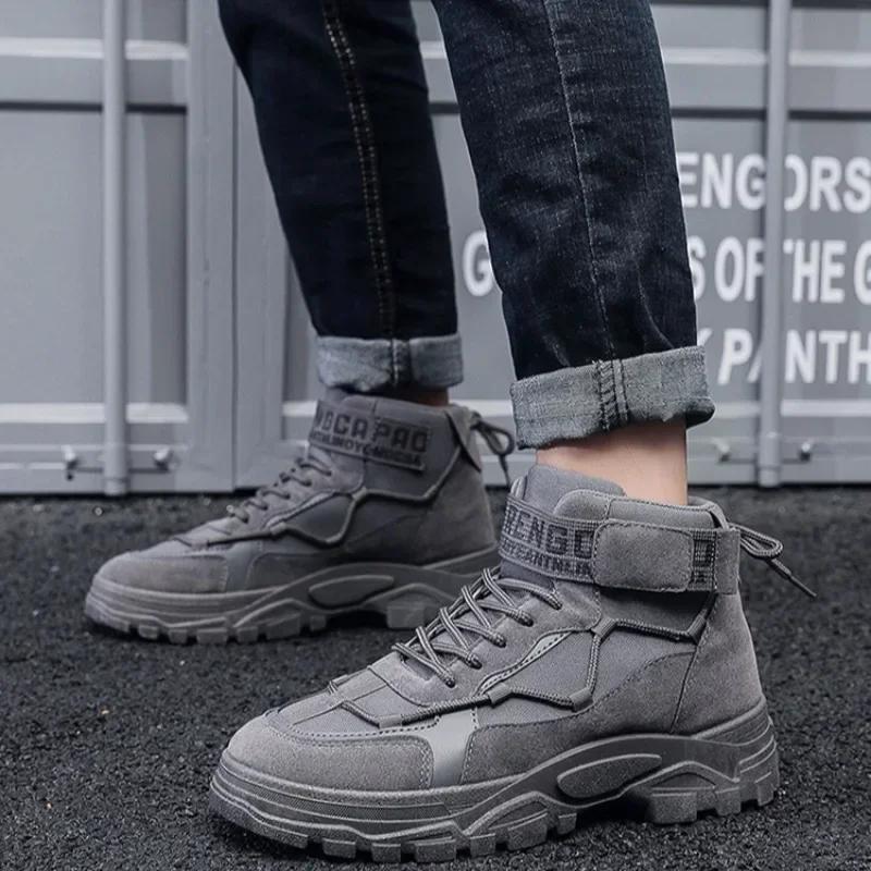 Mode Herrenstiefel Mode Plateau Stiefel Outdoor Wüste Stiefelette High-Top Werkzeugstiefel für Herren Rutschfester Wanderschuh Botas Masculinas