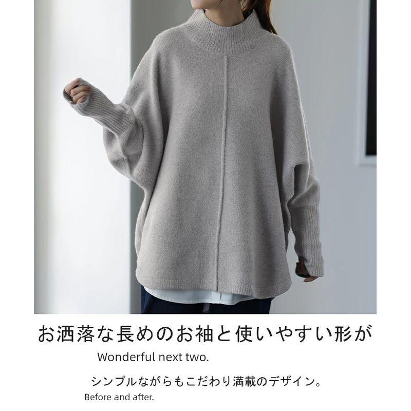 Fall and Winter New Arrival Women's Clothing Loose Slimming Slit Half High Collar Knitwear Pure Color Long Sleeves Pullover Sweater