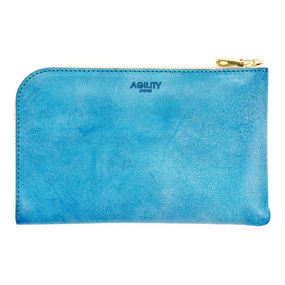 AGILITY affa Long Wallet with Travel Leather Wallet with Smartphone Pouch and Passport Turquoise Blue "Voyage" L-Shaped Zipper, Case,