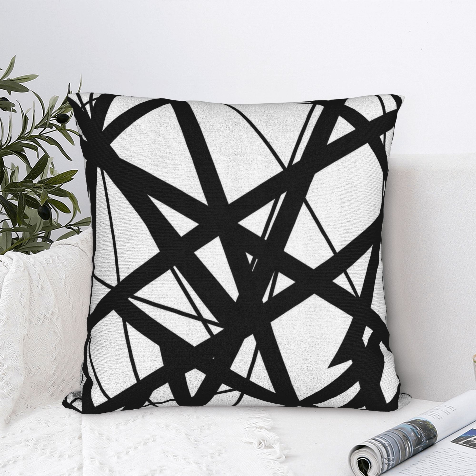 Annier Unisex Black/White Evh Stripes Van Halen Pillow Case Square Pillow Cover For Sofa Couch Bed Living Room Vintage Cushion Cover