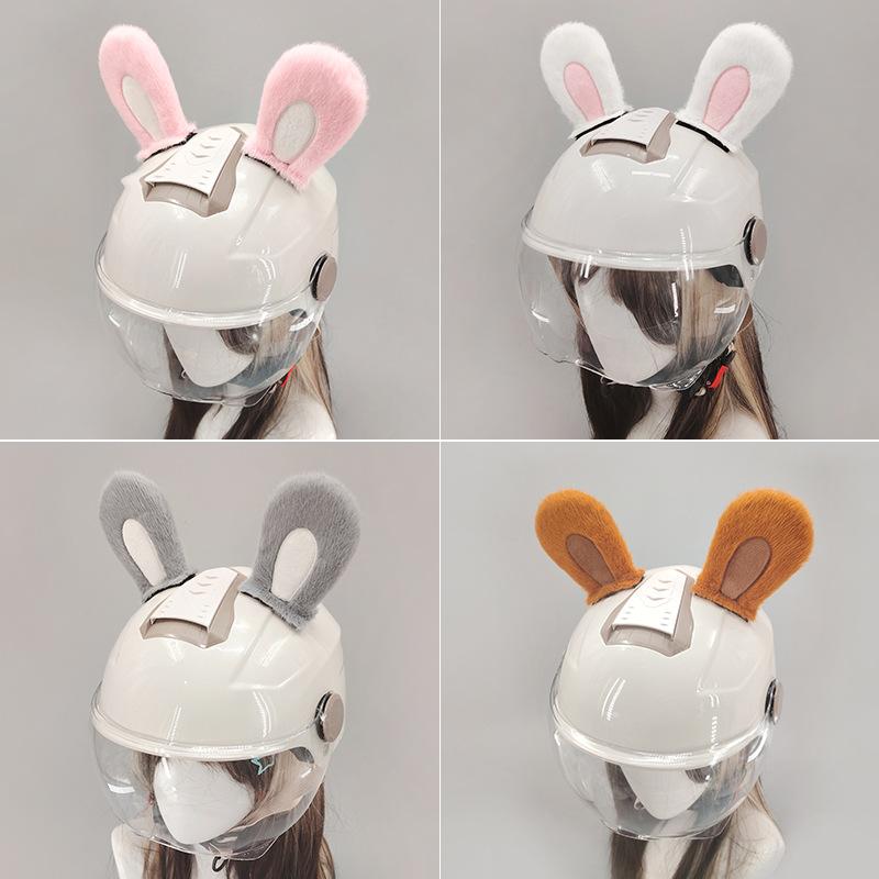 Cute Rabbit Ear Helmet Decoration Female Knight Helmet Modification Accessories Plush Rabbit Ear Tail Helmet Jewelry