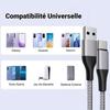 Câble USB-C Rapide pour Xiaomi Redmi 13C/14C, Redmi Note 13 14 Pro - BOOLING - 1M Gris Nylon Tressé