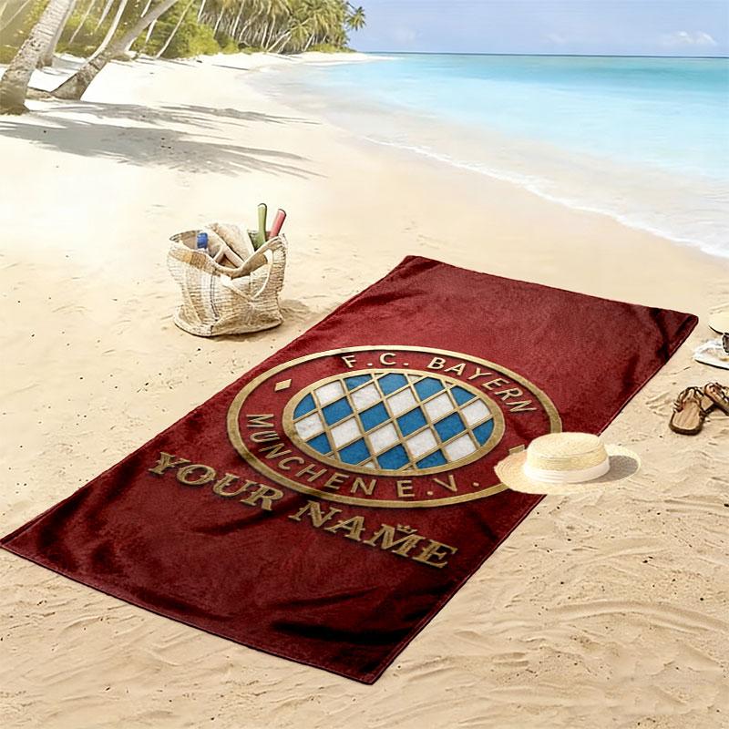 FC Bayern Munchen Custom Name Print Beach Towel, Large Soft Quick Dry Towel for Beach Camping Swimming
