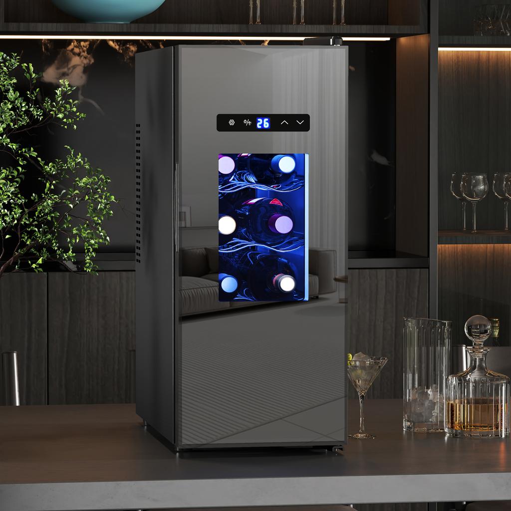 Cantinetta per 12 Bottiglie, con Porta in Vetro, Raffreddatore per Bevande con Luce LED, Touch Screen, Nero