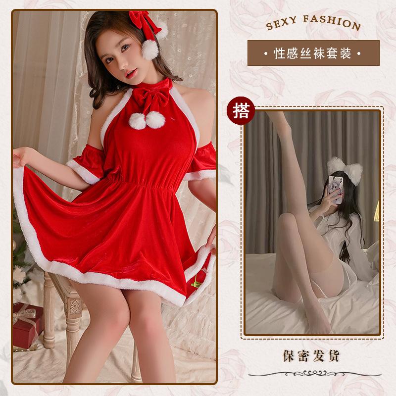 New sexy Christmas autumn and winter plush backless dress Spice girls New Year's Eve robe set slim uniform lure
