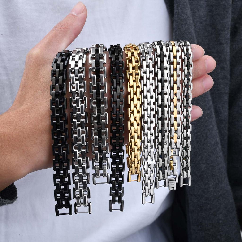 Stylish Strap Chain Bracelets for Men Boys,Waterproof Stainless Steel Thick Chain Wristband,Father's Day Husband Dad Gift