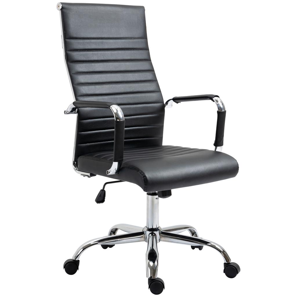 Office Chair Ergonomic Desk Chair with Armrest, Height Adjustable Swivel Chair with Rocking Function, Faux Leather, Padded Computer Chair, Black