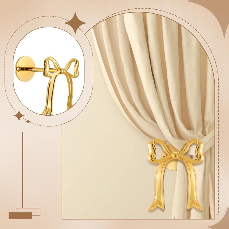 2PCS Decorative Bowknot Shape Curtain Clips Practical Metal Drapery Hook Space Saving S Hook Design for Living Room Bedroom decors