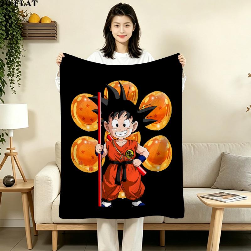 1PC Son Goku Patterned Flannel Blanket Suitable For All Seasons For Home Decor Warmth And Comfort Gifts Holiday Present