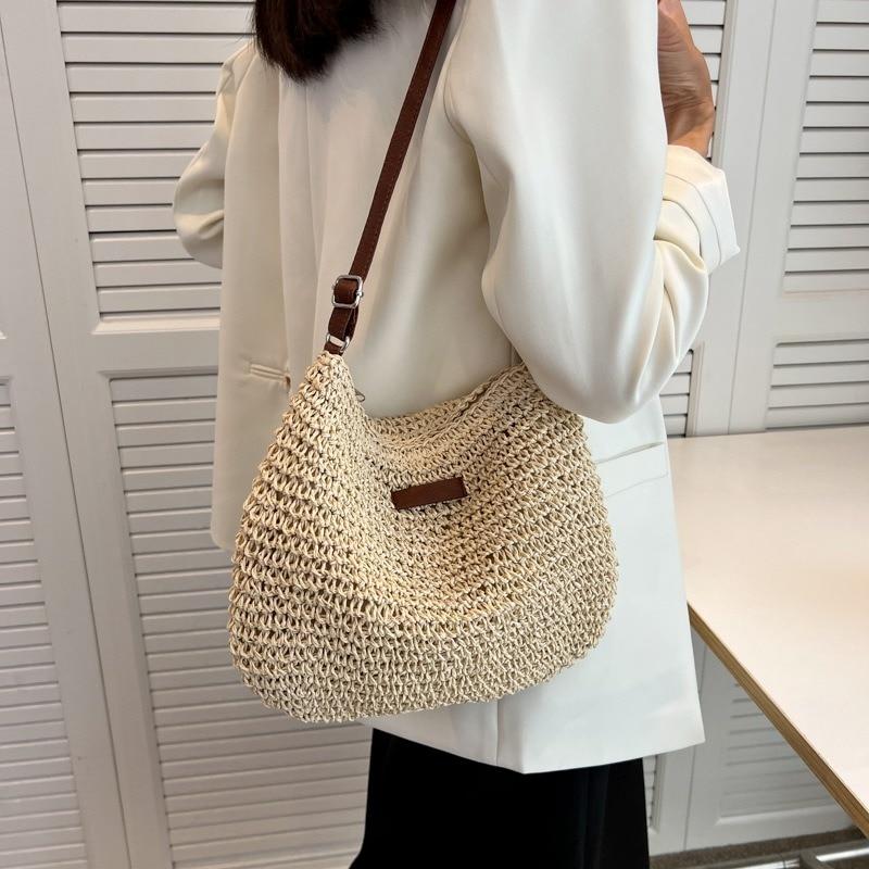 Dámská móda Letní slaměná crossbody kabelka Nákupy na pláži Tkaná kabelka přes rameno peněženky pro ženy