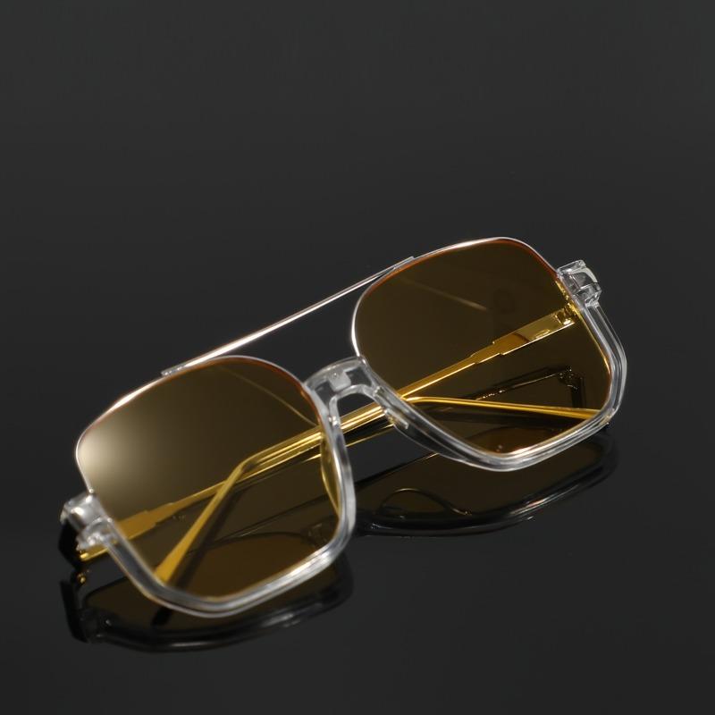 Non-polarized Men's Elegant Semi-Rimless Metal Fashion Sunglasses - Trendy Double Bridge Half Frame Design
