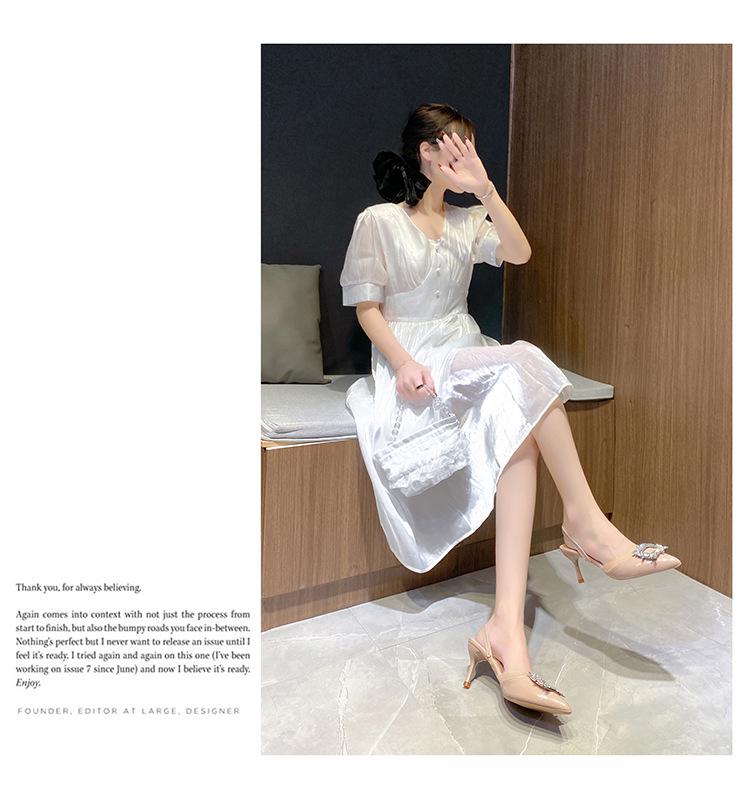 2023 Summer Rhinestone Stiletto Heels: Pointed Toe, Slip-on, Square Buckle, Closed-toe Sandals