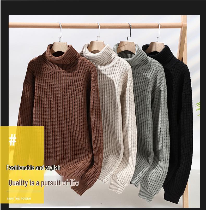 Men's Trendy Korean Style Thick High-Neck Sweater for Autumn/Winter