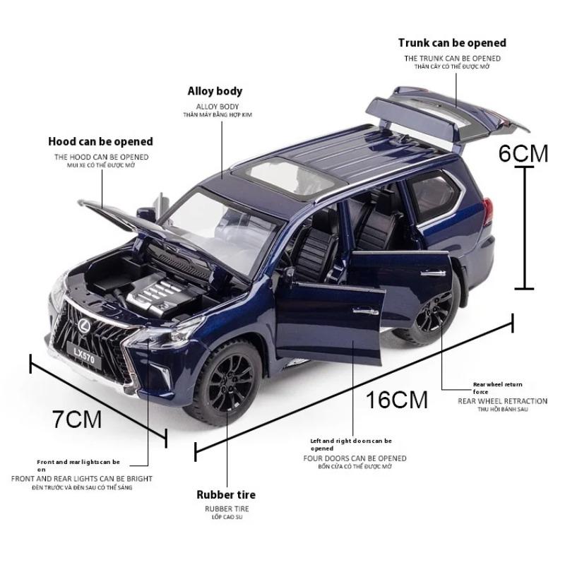 1/32 Scale LEXUS LX570 SUV Alloy Off Road Diecast Metal Model Sound & Light Toy Home Decoration Trendy Ornaments Children Toy Present