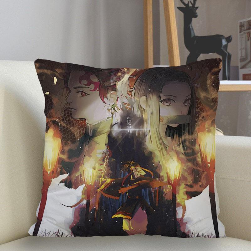 Funda de Almohada 45x45cm Poliéster Demon Slayer Decoración Sofá Funda de Cojín Funda de Almohada Decoración Hogar