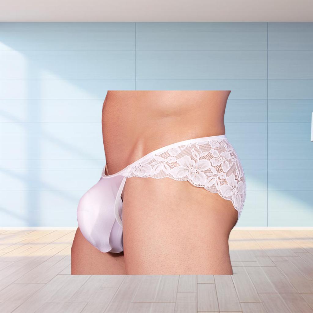 Sexy Mens Lingerie Sheer Mesh Lace Panties Briefs Low Waist Underwear U Pouch Underpants Breathable Solid Color