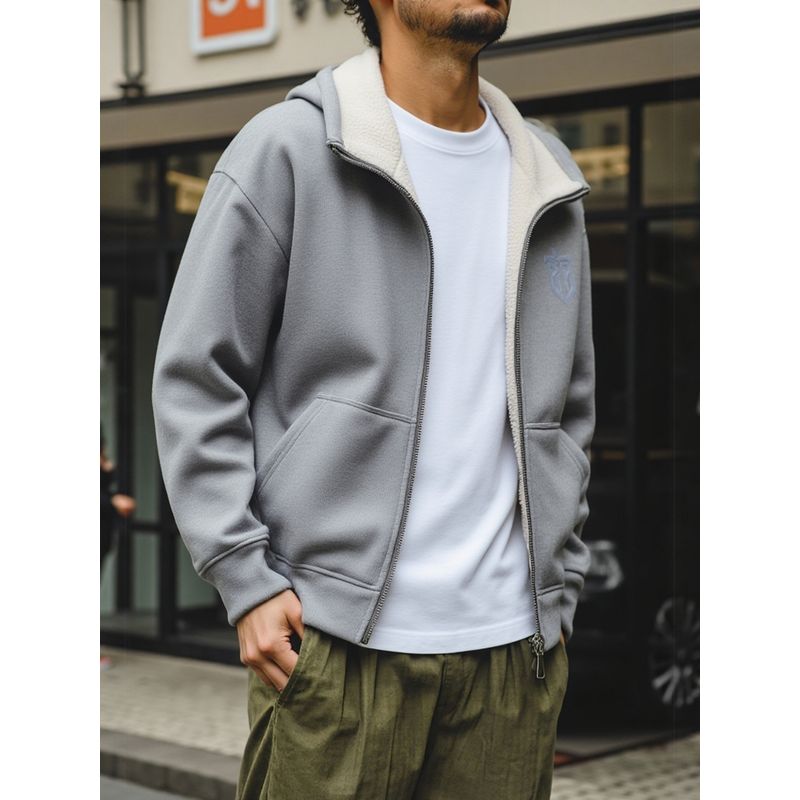 American-Style 520g Heavyweight Embroidered Lamb Wool Knit Cardigan for Men, Winter Thickened Sweatshirt, Export Men's Jacket