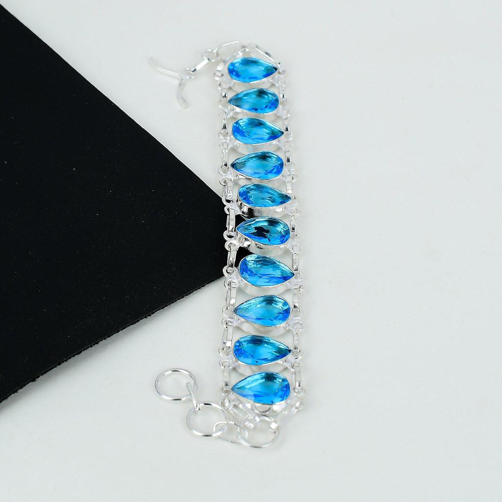 Schweizer Blautopas Armband Blautopas Edelstein Handgefertigt 925 Sterlingsilber Armband Schweizer Blautopas Armband Zum Geschenk Armband Für Sie