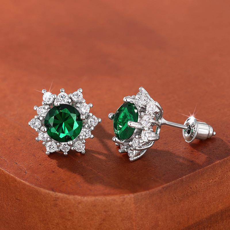 925 Sterling Silver Green CZ Stud Flower Earrings for Women Exquisite Versatile Wedding Jewelry GiftsGood product