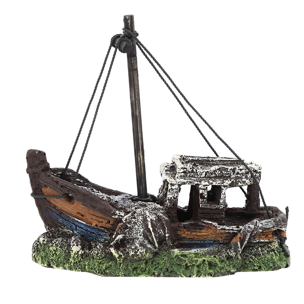 Resin Aquarium Artificial High Simulation Shipwreck Decoration Hide House Fish Tank Landscape Ornament