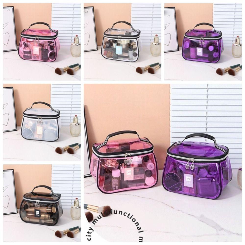 New PVC Wash Bag Transparent Waterproof Cosmetic Bag Large Capacity Handheld Toiletry Storage Organizer Women