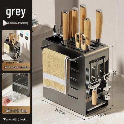 Drill-Free Wall-Mounted Kitchen Knife and Cutting Board Rack