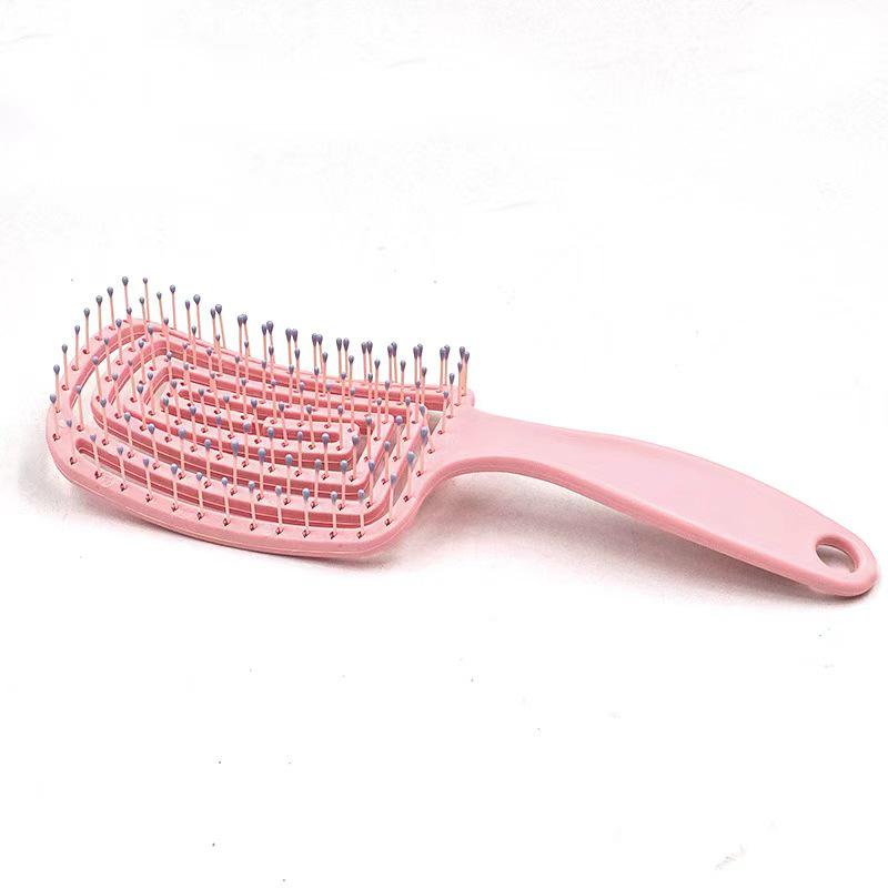 Rib-Shaped Airbag Massage Comb for Hairdressing - Fluffy, High Skull Volume, Large Curved, Hollow Design розовый