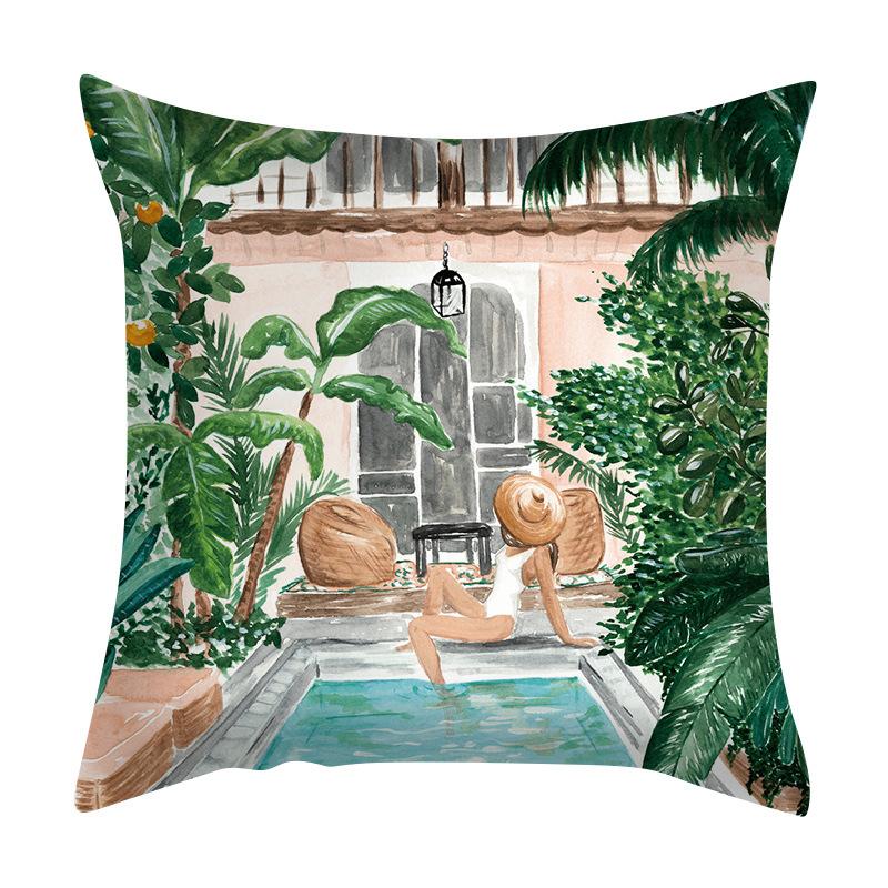 Cushion Cover Green Plant Sea View Pillow Sofa Popular Home Car Fabric Cushion Cover