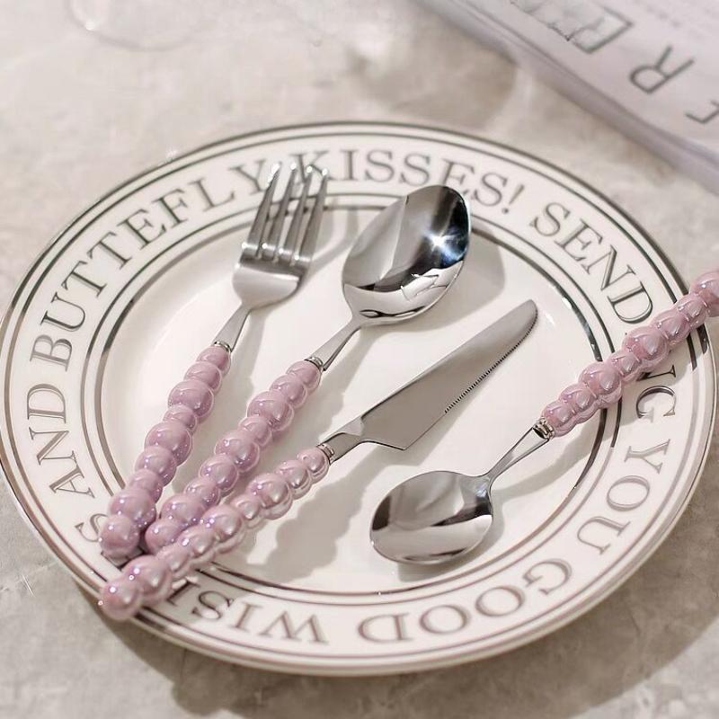 Leichter Luxus Pearl Byen Bestecklöffel Hoher Erscheinungsgrad Keramikgriff Besteck Steakbesteck Dessertkuchengabel 1 Stück