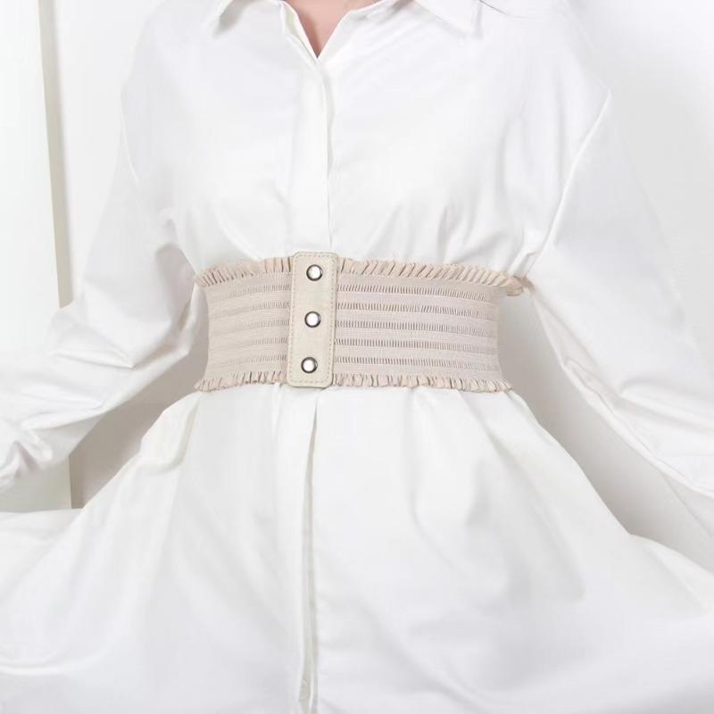 Ceinture large à volants triple boucle élégante ceinture élastique décorative pour robe pour femme grande taille