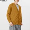 INCERUN Men V Neck Long Sleeve Buttons Up Rib Knit Oversized Cardigan Tops