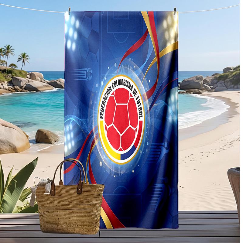 Kolumbien Fußball Print Strandtuch Schnelltrocknend Super Saugfähig Weiches Badetuch für Schwimmen Strand Reisen Fan Souvenir Geschenk