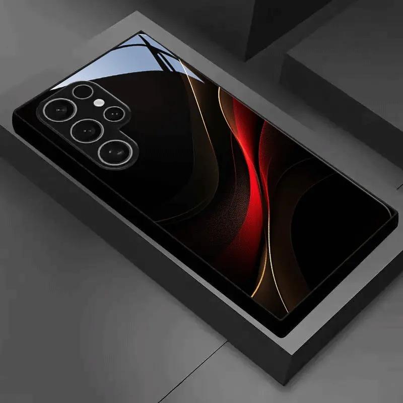 Einfache und hochwertige schwarze gehärtete Glas-Handyhülle geeignet für Samsung Galaxy S26 S25 S24 S22 S21 S20 FE/Ultra/Plus sturzsicher