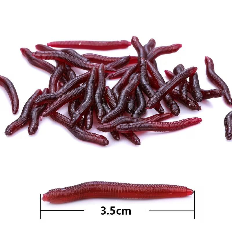 Gusanos de tierra Señuelos Blandos Gusano Rojo Blando Realista Señuelo de Pesca de Gusano de Tierra Cebo Artificial con Olor a Pescado Aditivo de Camarón para Lubina Carpa