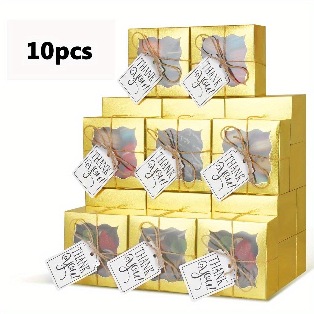 10pcs Golden Bakery Boxes with Window Individual Cupcake Boxes with Tag and String Cookie Boxes Cake Boxes Biscuit Boxes Candy Boxes Gift Boxes Pastry